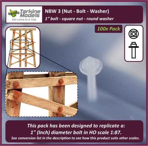 NBW 3 - 1" Bolt - Square Nut - Round Washer 100pcs