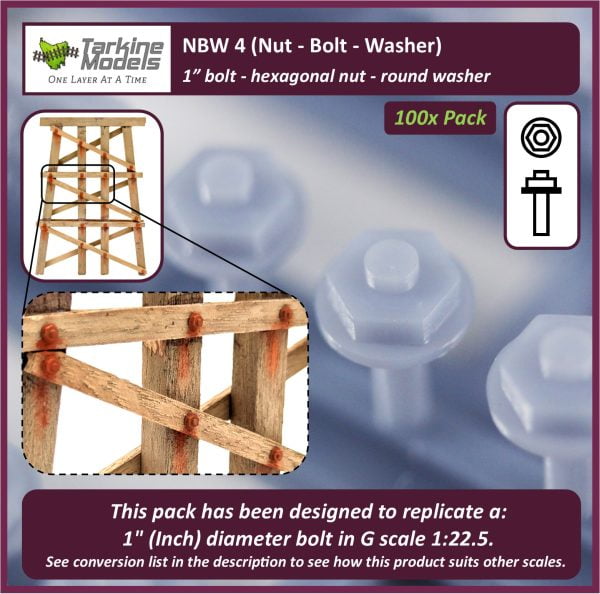NBW 4 - 1" Bolt - Hexagonal Nut - Round Washer 100pcs