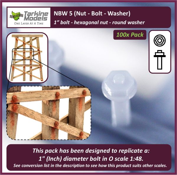 NBW 5 - 1" Bolt - Hexagonal Nut - Round Washer 100pcs